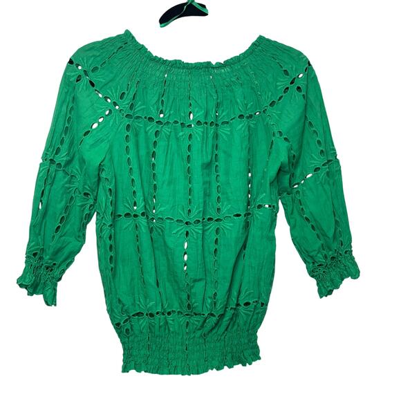 INC INDIAN SUMMER OFF THE SHOULDER GREEN EYELET PEASANT BLOUSE SIZE 6P - Picture 3 of 5